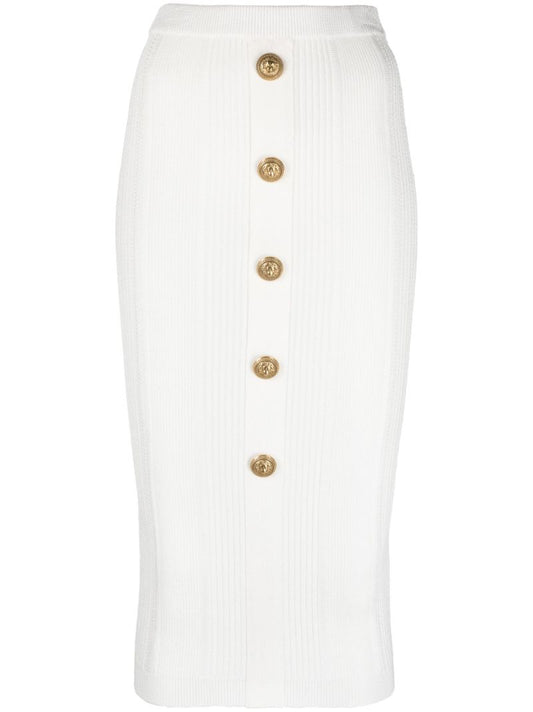 White Ribbed-knit Midi Skirt