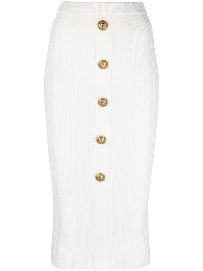 White Ribbed-knit Midi Skirt
