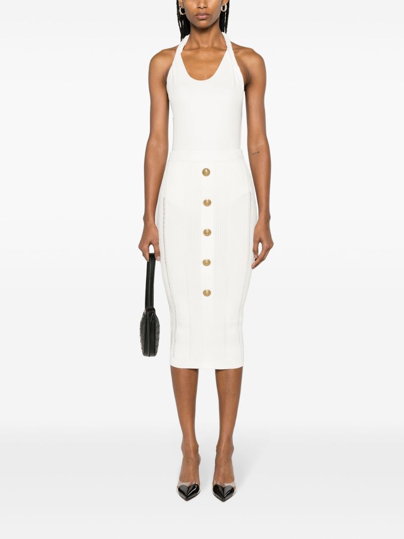 White Ribbed-knit Midi Skirt
