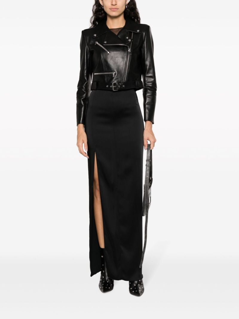 Black Cropped Leather Biker Jacket