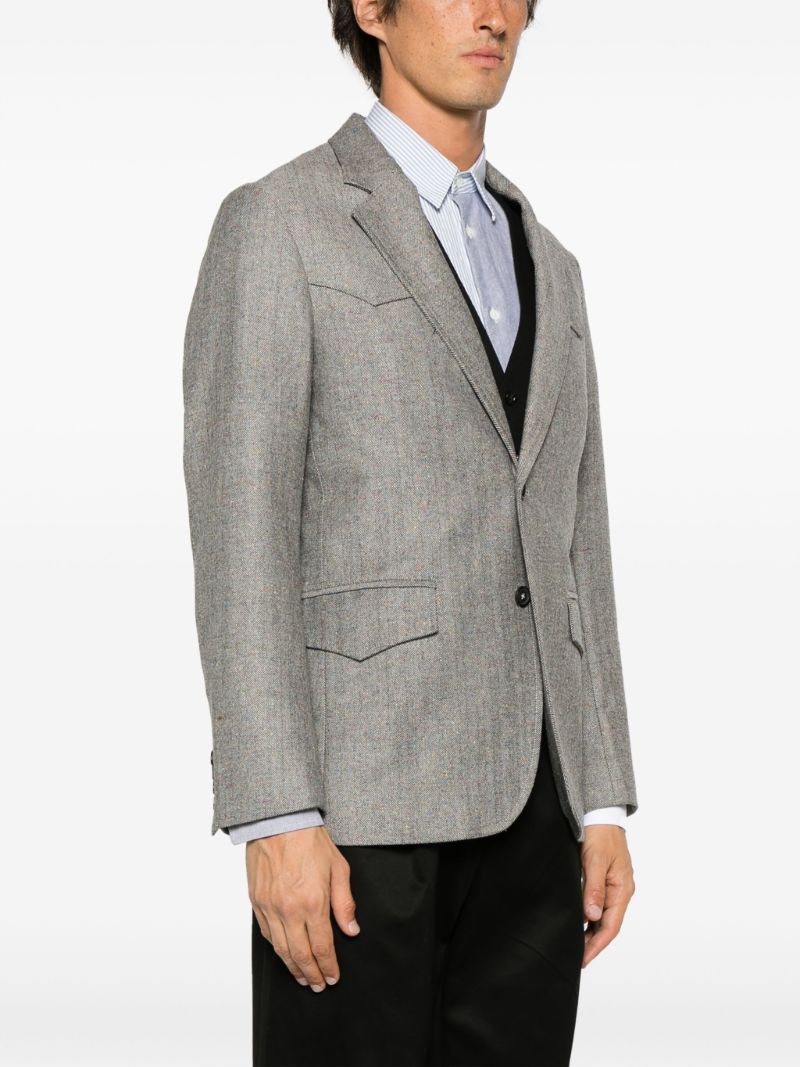 Grey Donegal Herringbone Single-breasted Blazer