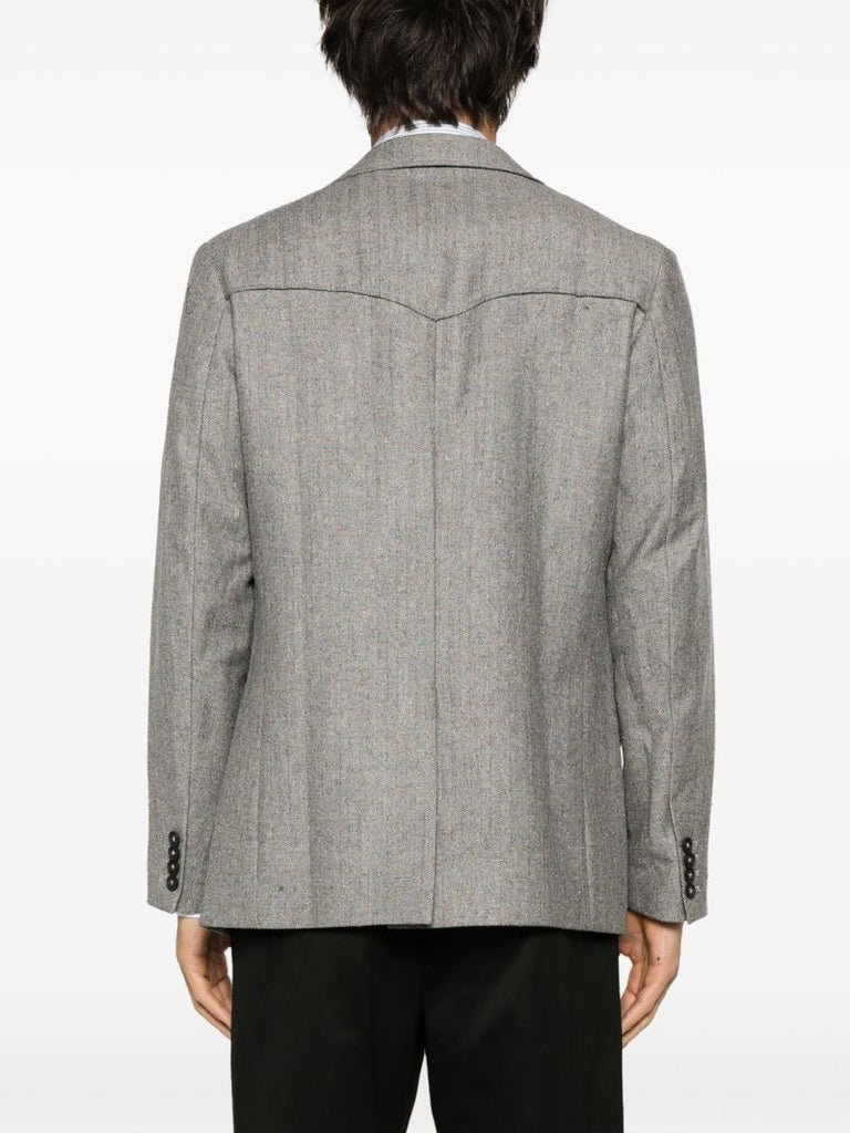 Grey Donegal Herringbone Single-breasted Blazer