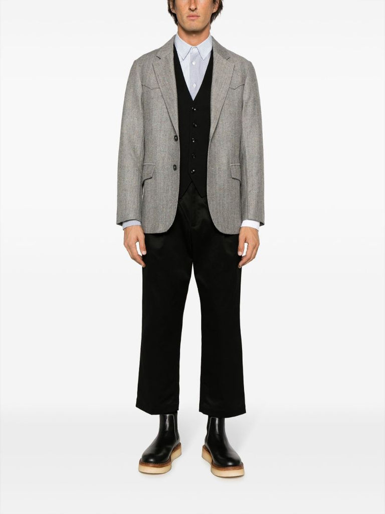 Grey Donegal Herringbone Single-breasted Blazer