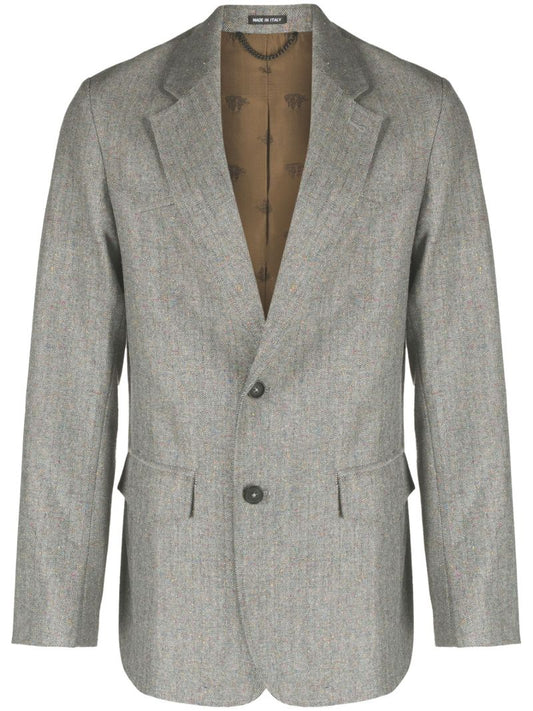 Grey Donegal Herringbone Single-breasted Blazer