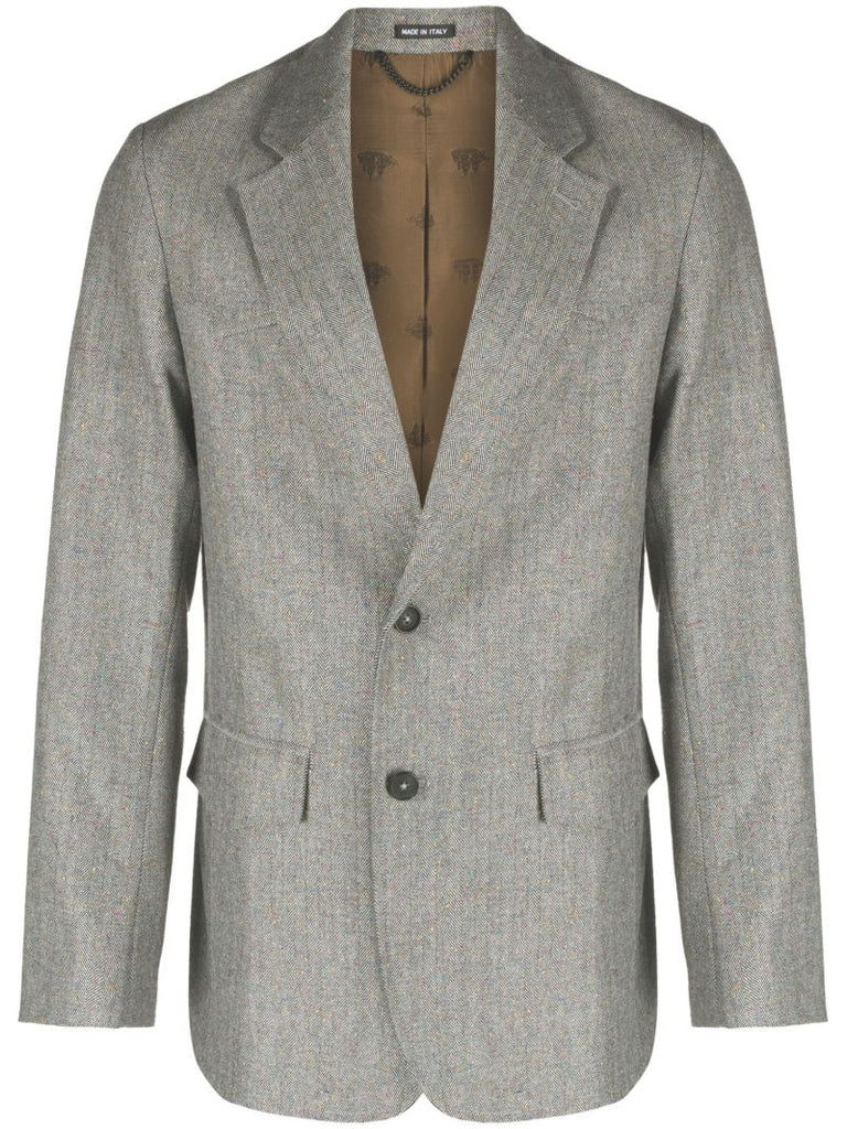 Grey Donegal Herringbone Single-breasted Blazer