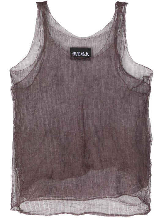 Red Open-knit Sheer Tank Top
