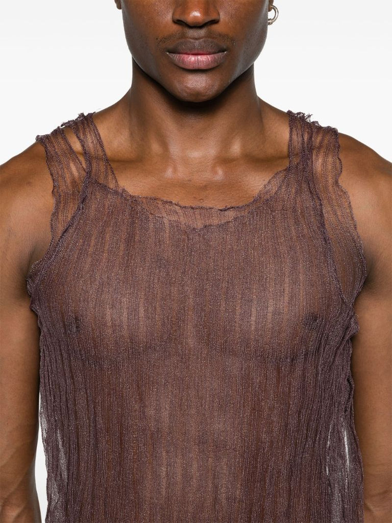 Red Open-knit Sheer Tank Top