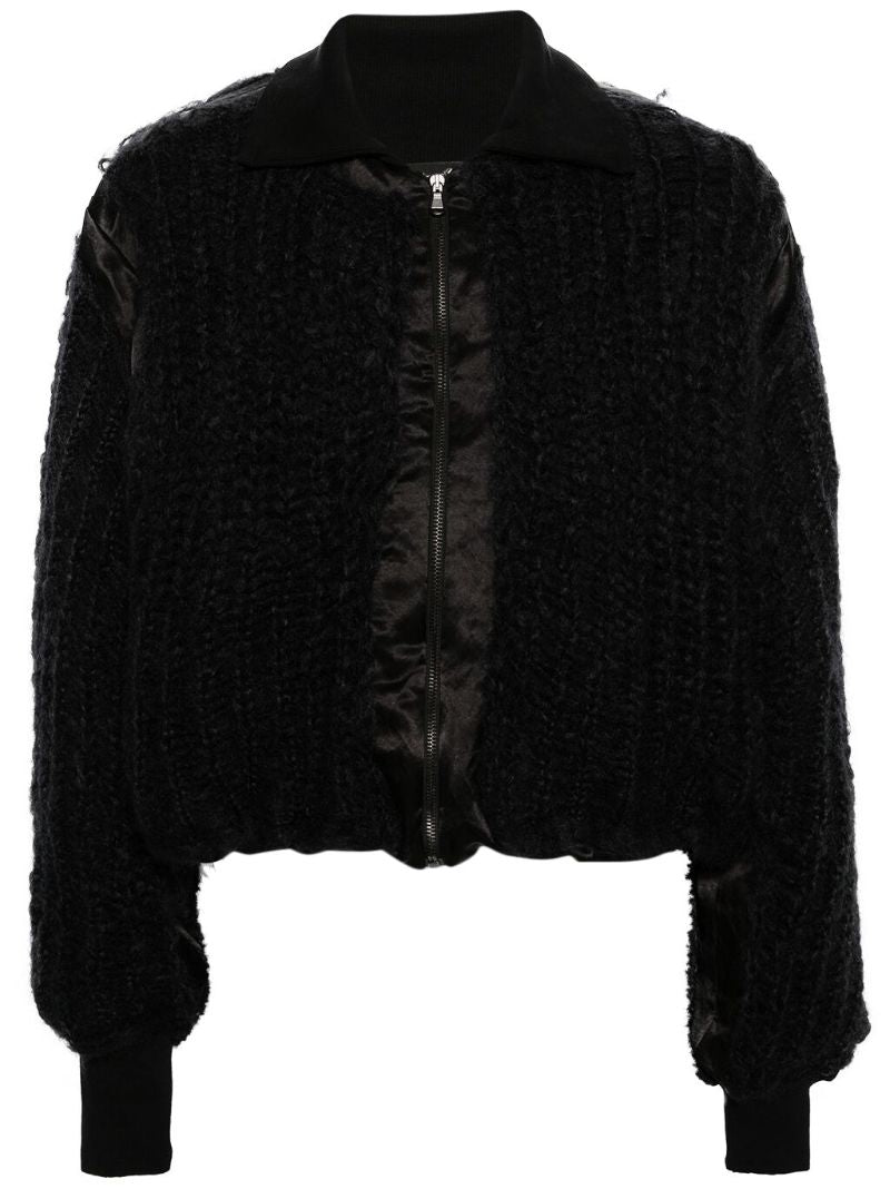 Black Chunky Knit Bomber Jacket