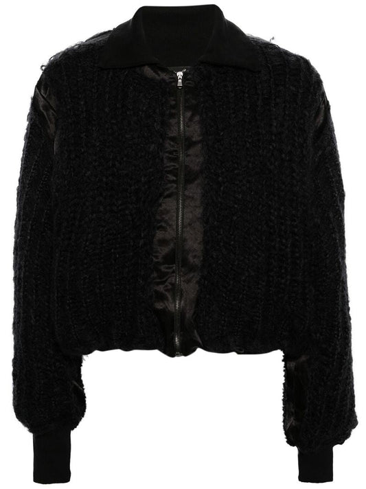 Black Chunky Knit Bomber Jacket