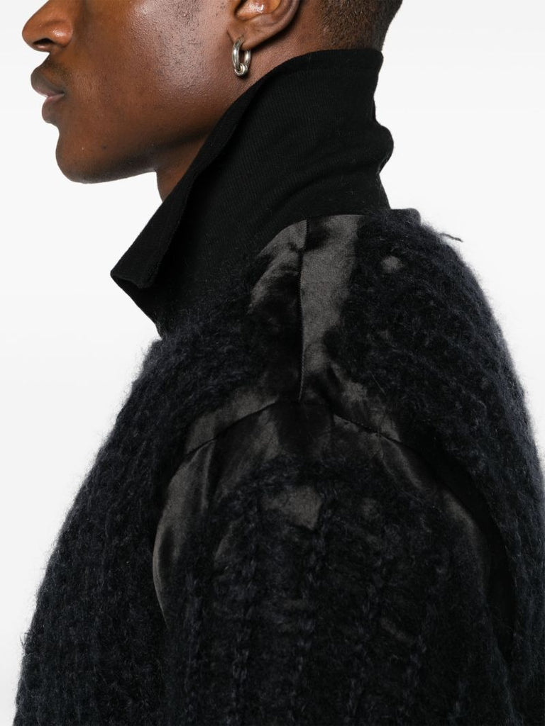 Black Chunky Knit Bomber Jacket