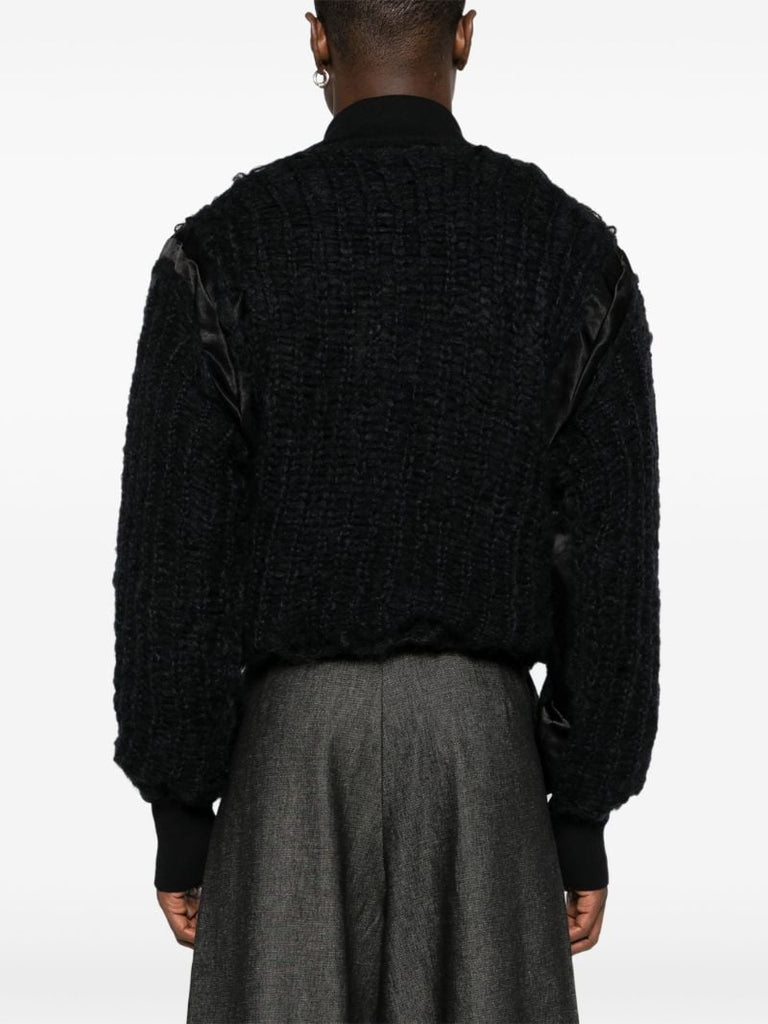 Black Chunky Knit Bomber Jacket