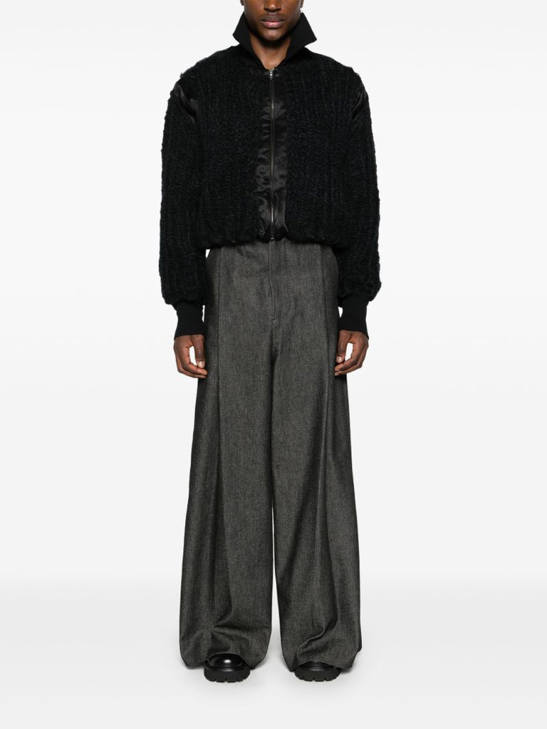 Black Chunky Knit Bomber Jacket