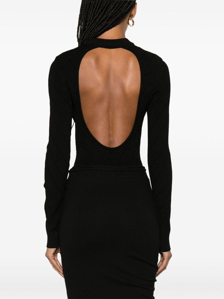 Black Open-back Knitted Bodysuit