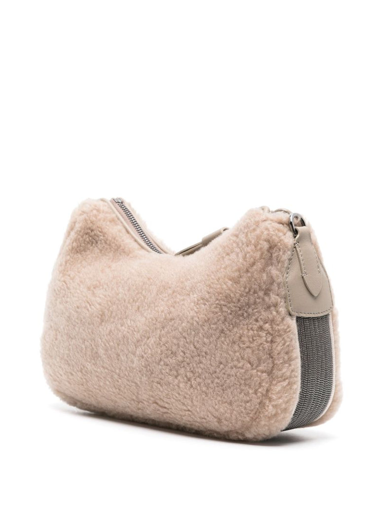 Neutral Monili Shearling Bag