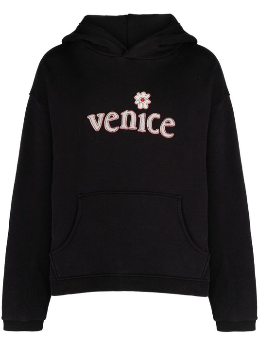 Black Venice AppliquÃ_x0083_Â© Cotton Hoodie