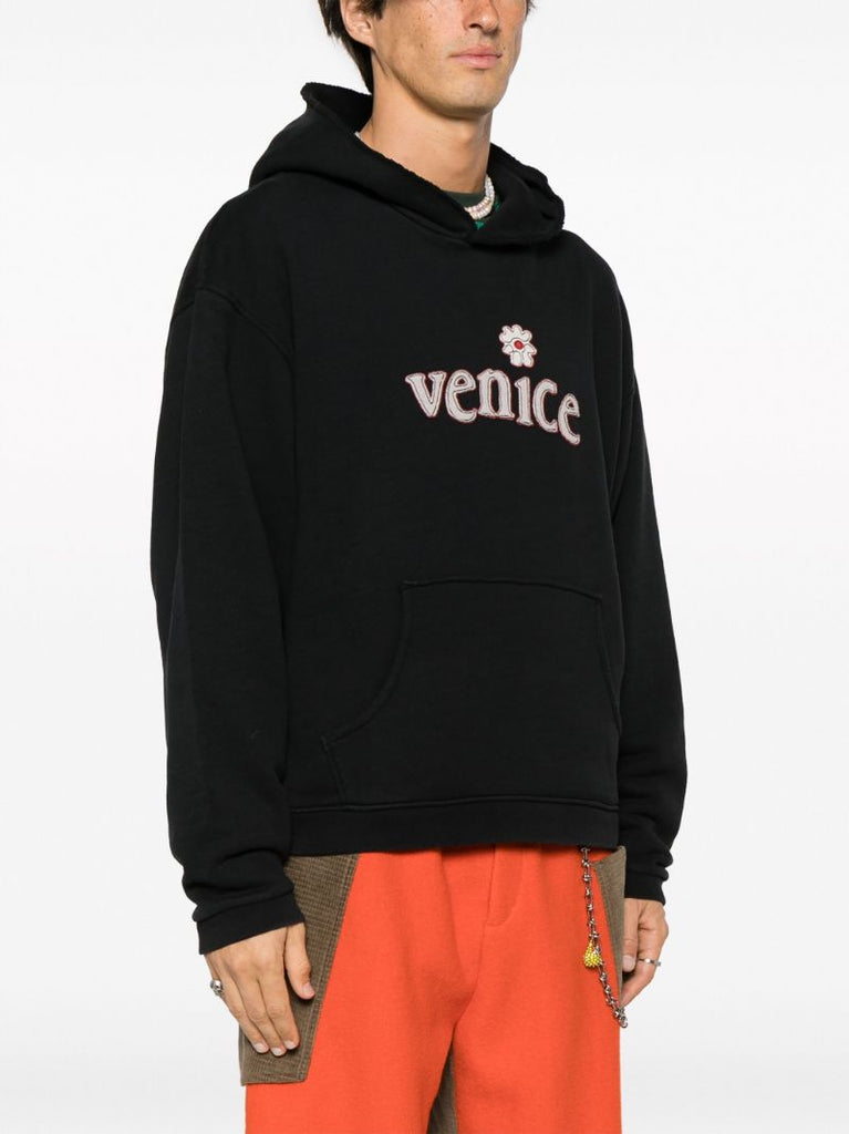 Black Venice AppliquÃ_x0083_Â© Cotton Hoodie