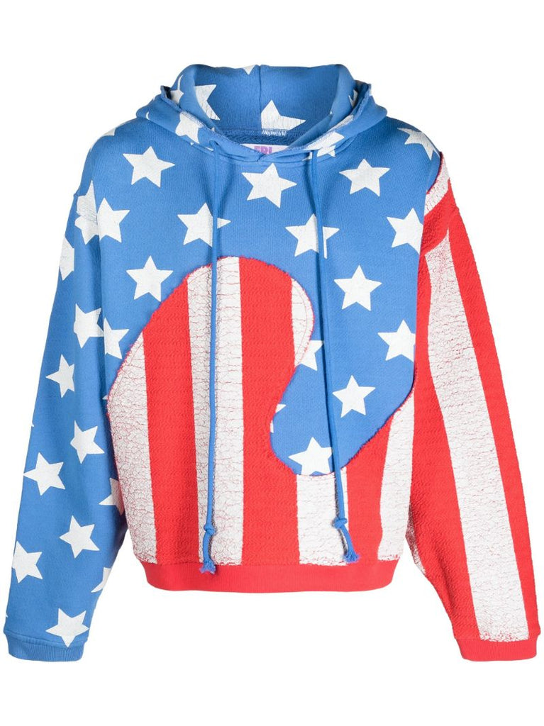 Blue Stars and Stripes Swirl Cotton Hoodie