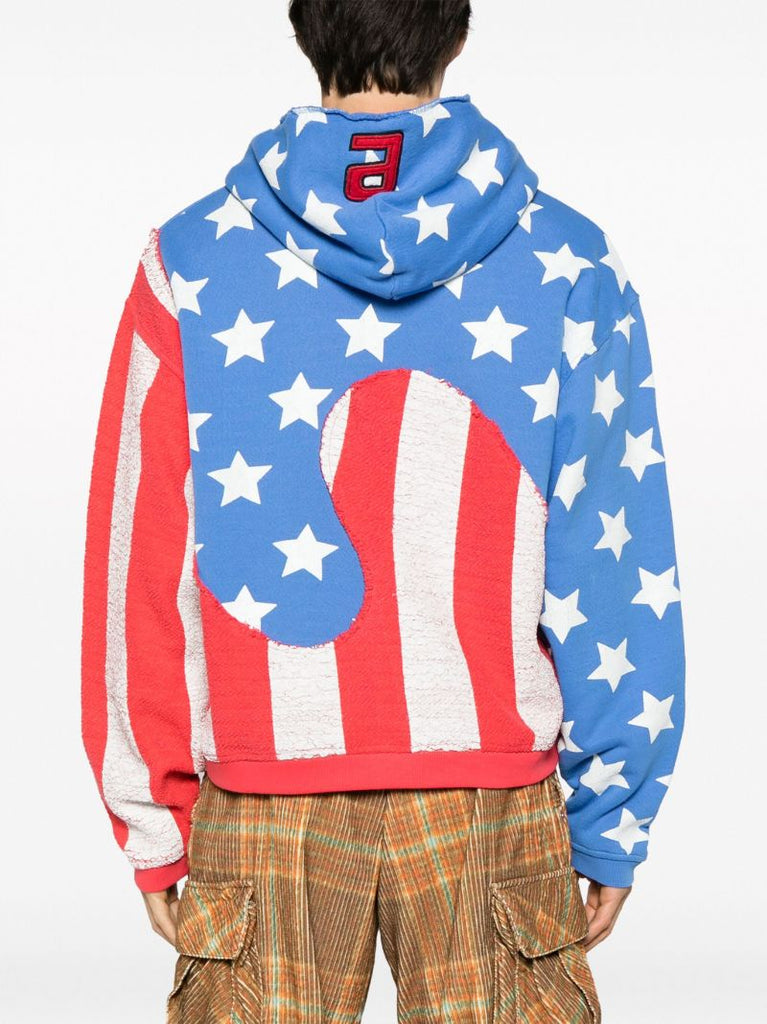 Blue Stars and Stripes Swirl Cotton Hoodie