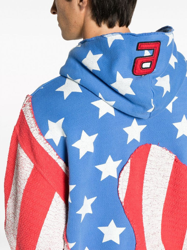 Blue Stars and Stripes Swirl Cotton Hoodie