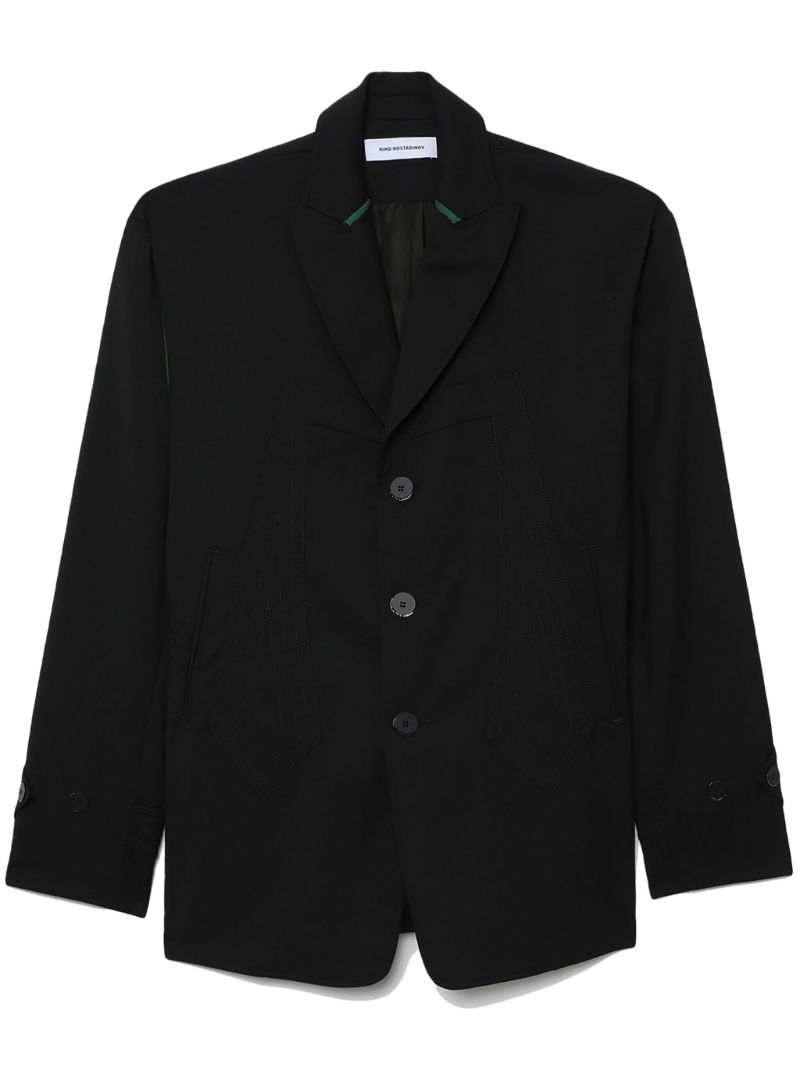 Black Contrast-panel Single-breasted Blazer