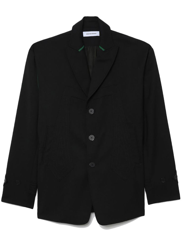 Black Contrast-panel Single-breasted Blazer