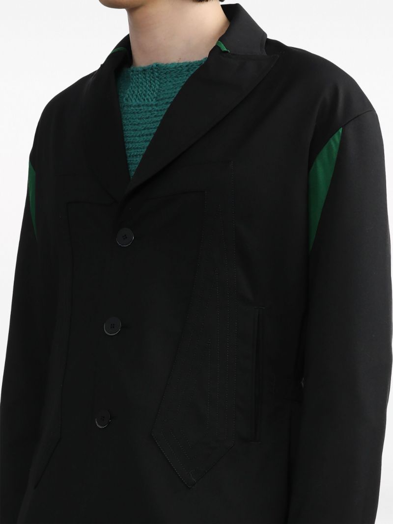 Black Contrast-panel Single-breasted Blazer