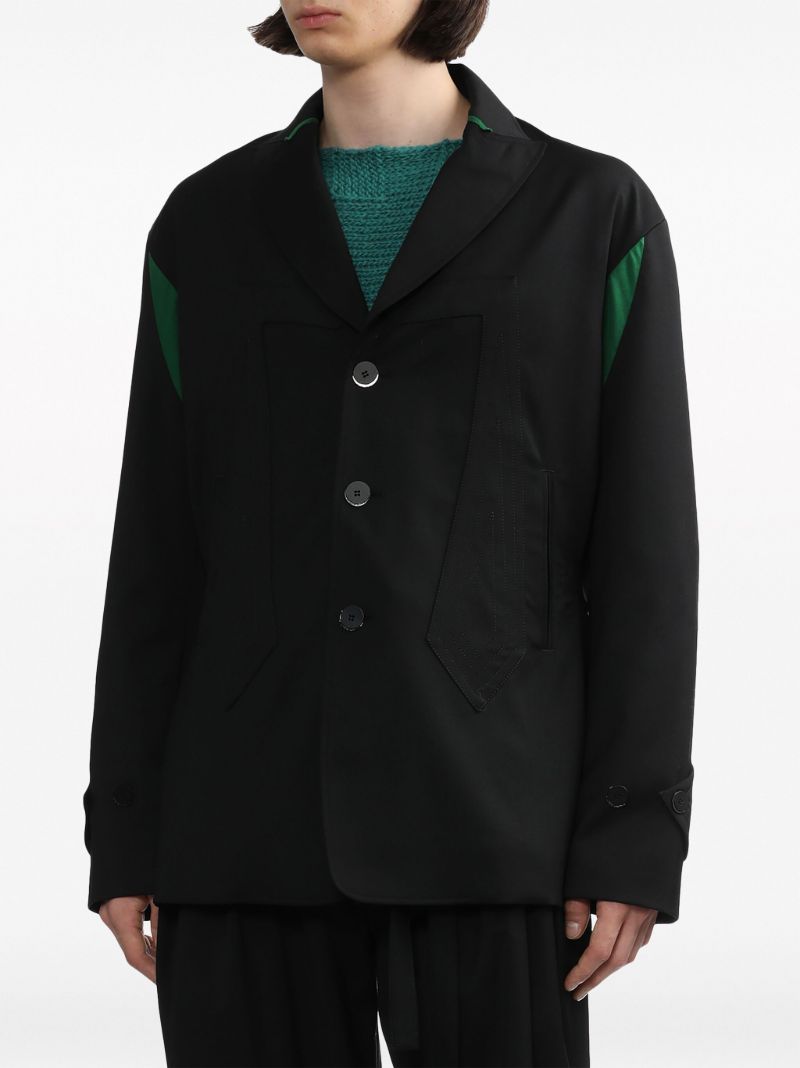 Black Contrast-panel Single-breasted Blazer
