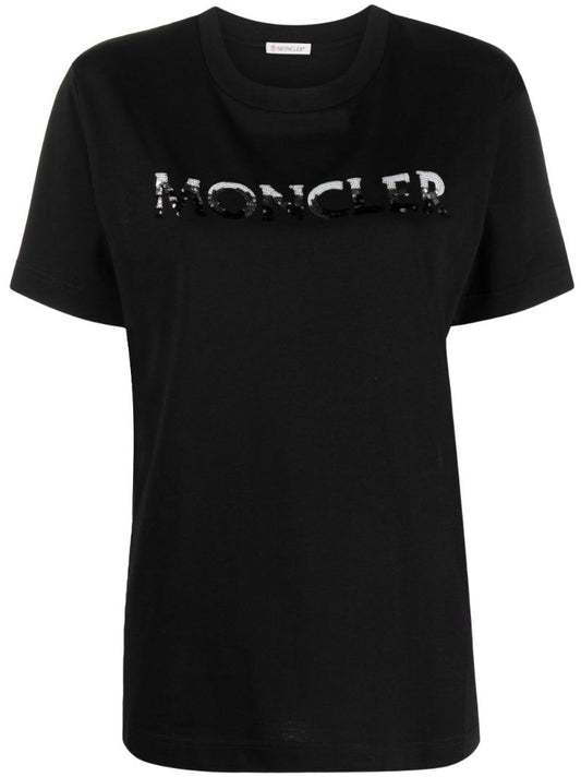 Black Sequin-embellished Logo Cotton T-shirt
