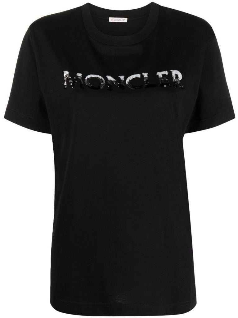 Black Sequin-embellished Logo Cotton T-shirt