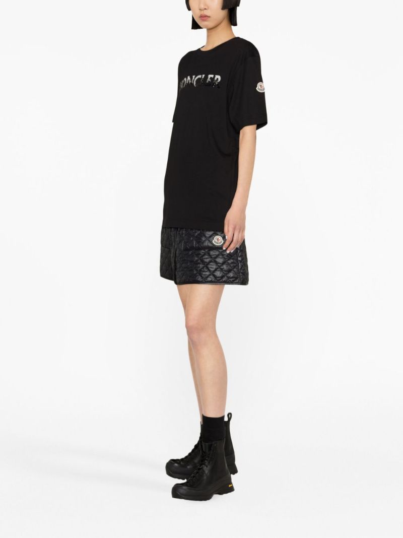 Black Sequin-embellished Logo Cotton T-shirt