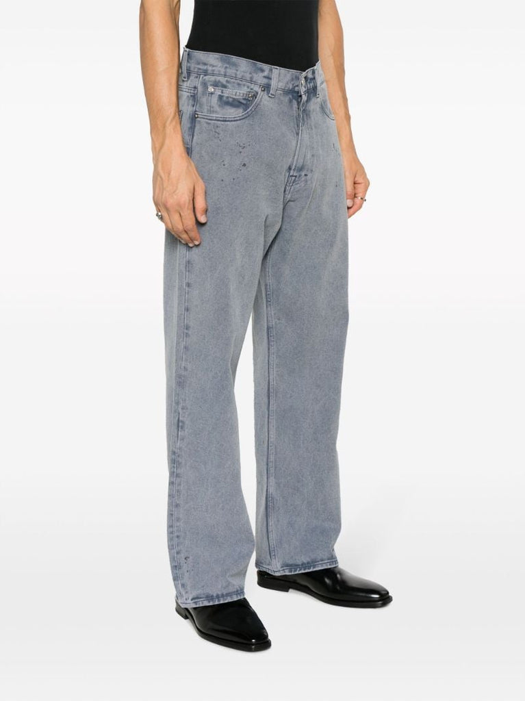 Blue Third Cut Acid Wash Loose-fit Jeans