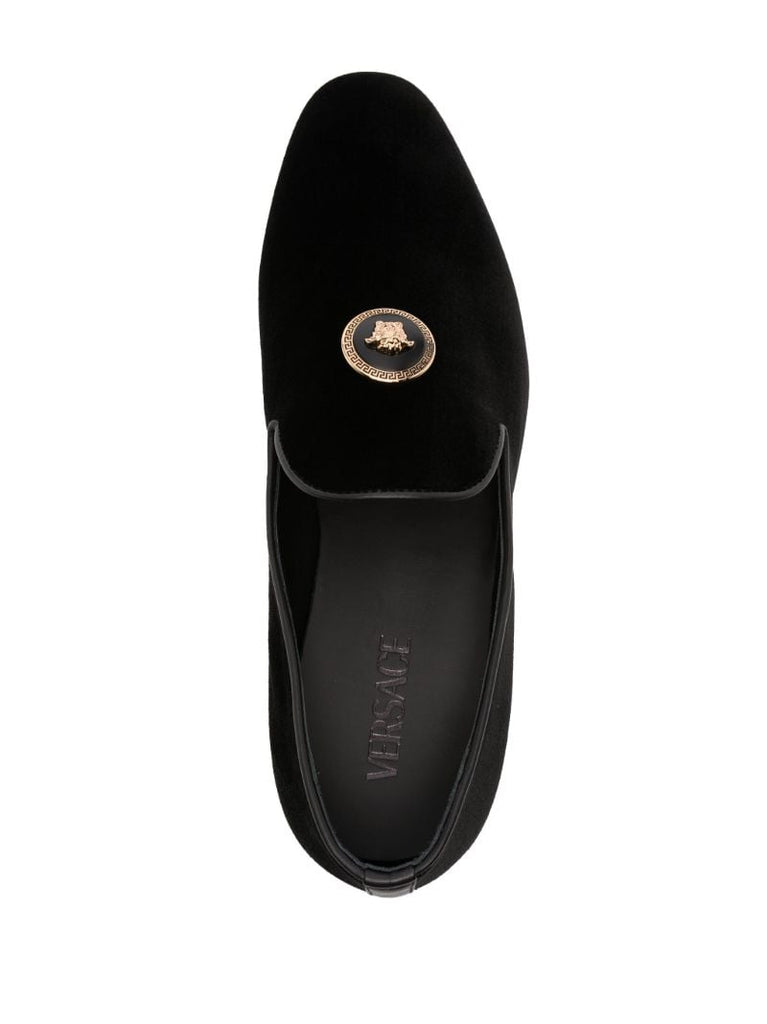 Black Medusa Velvet Loafers