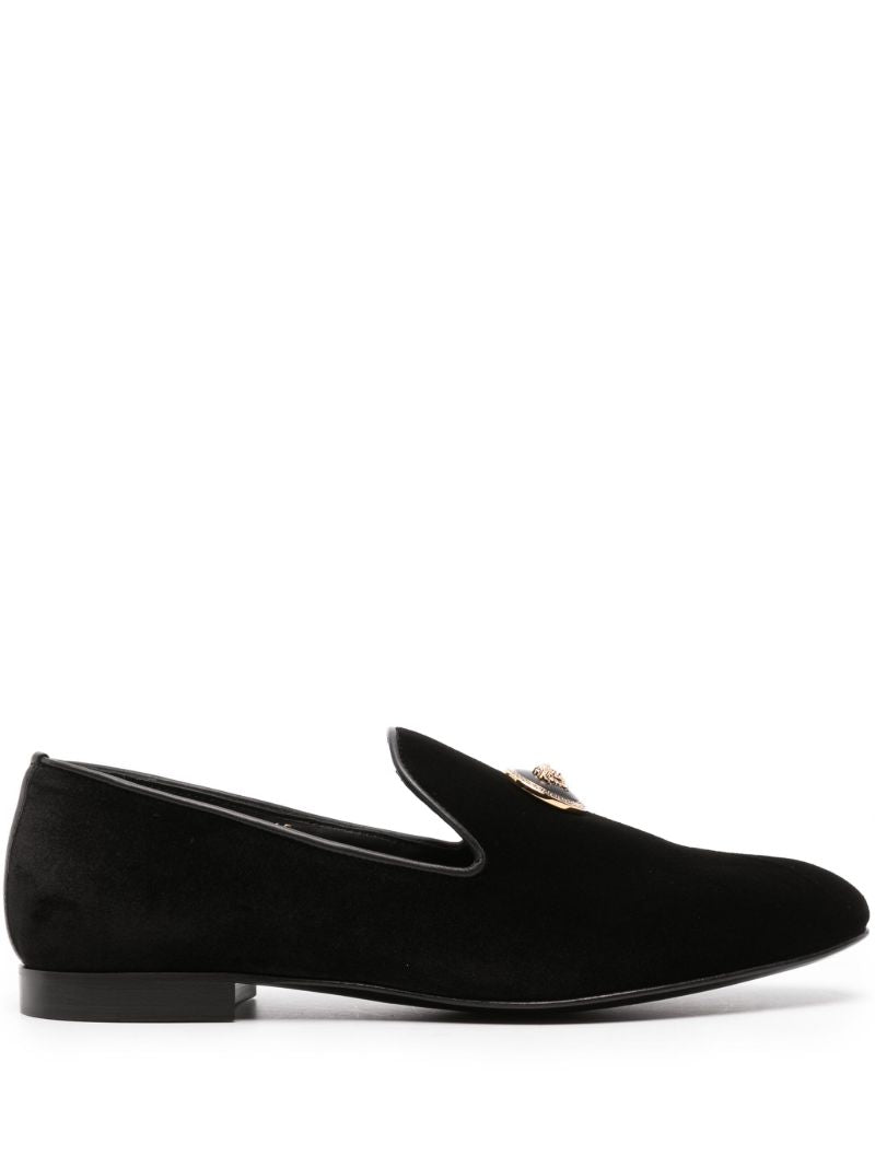 Black Medusa Velvet Loafers