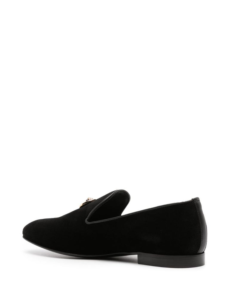 Black Medusa Velvet Loafers