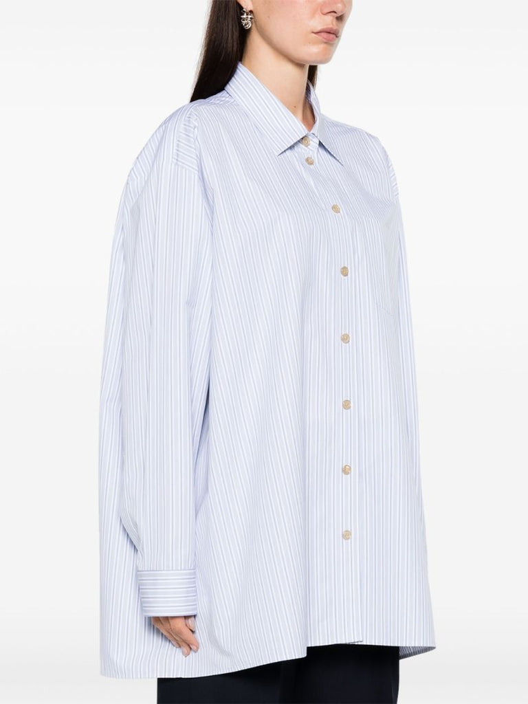White Logo-embroidered Striped Cotton Shirt
