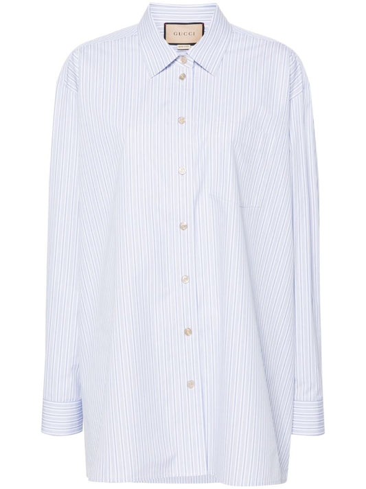White Logo-embroidered Striped Cotton Shirt