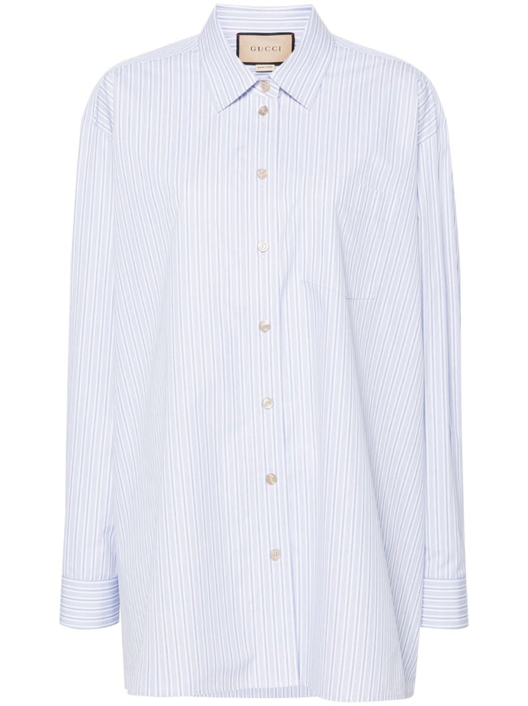 White Logo-embroidered Striped Cotton Shirt