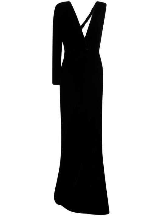 Black Draped One Shoulder Dress