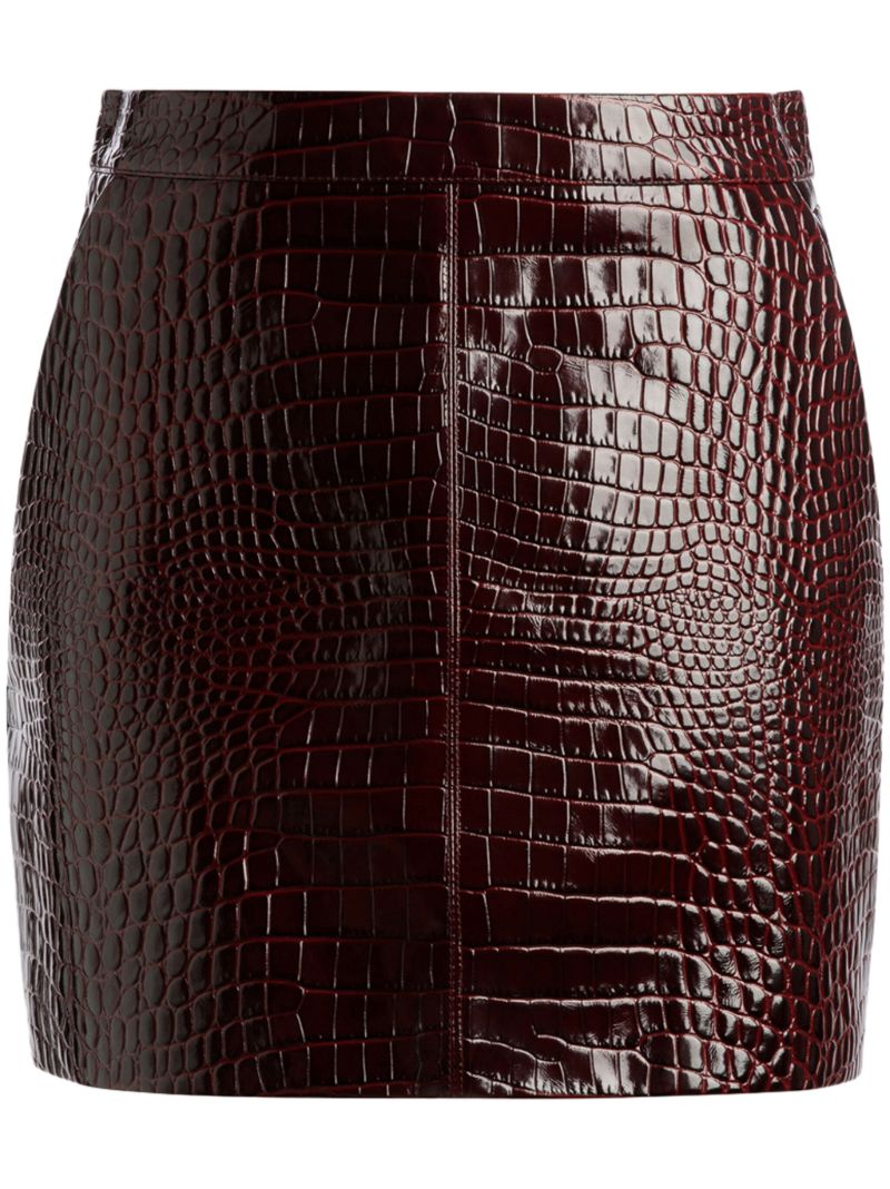 Red Crocodile-embossed Leather Skirt