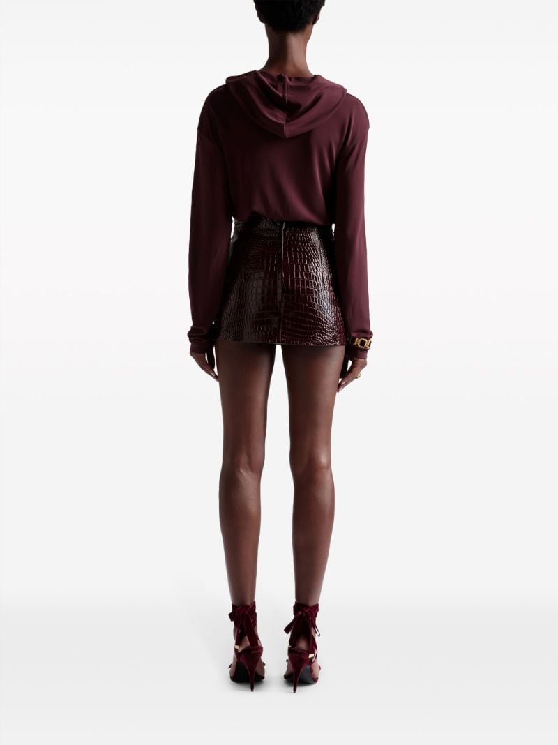 Red Crocodile-embossed Leather Skirt