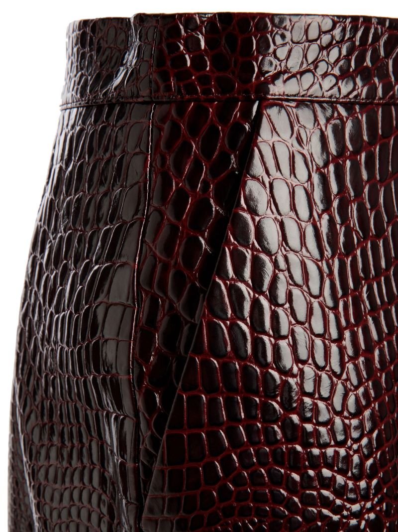 Red Crocodile-embossed Leather Skirt