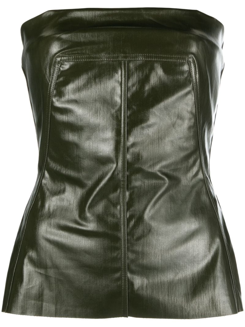 Green Coated Denim Bustier Top