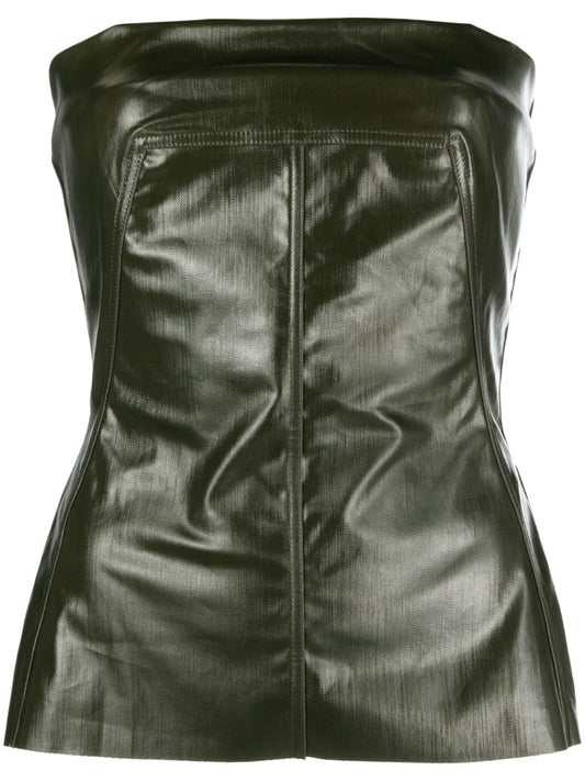Green Coated Denim Bustier Top