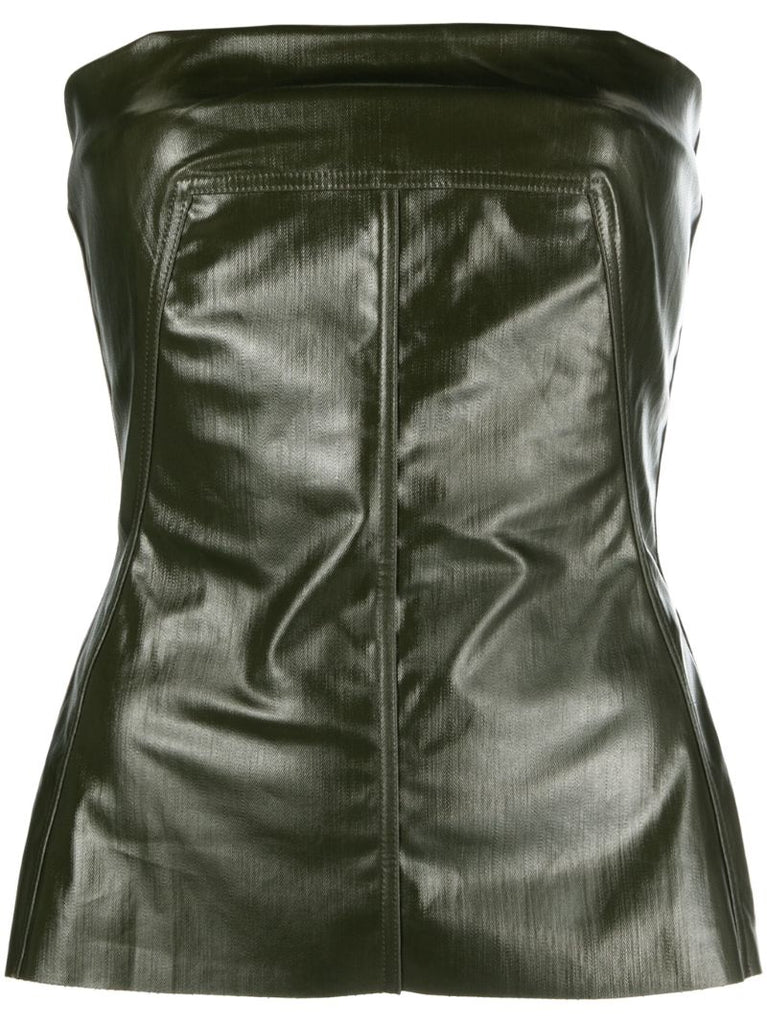 Green Coated Denim Bustier Top