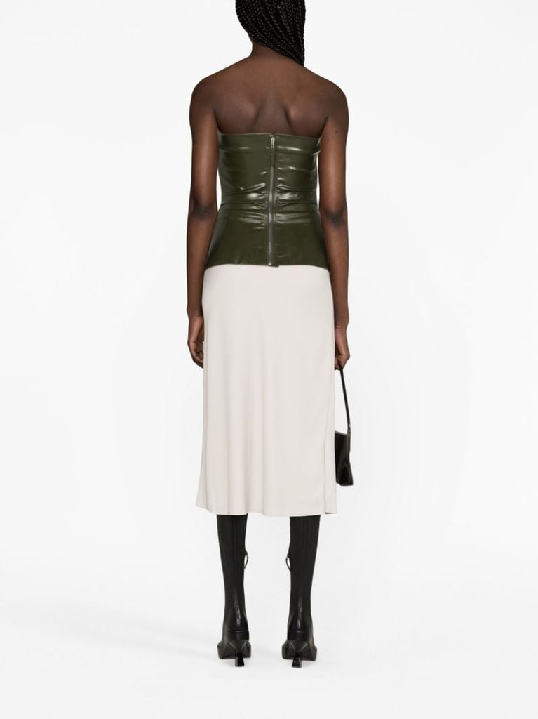 Green Coated Denim Bustier Top