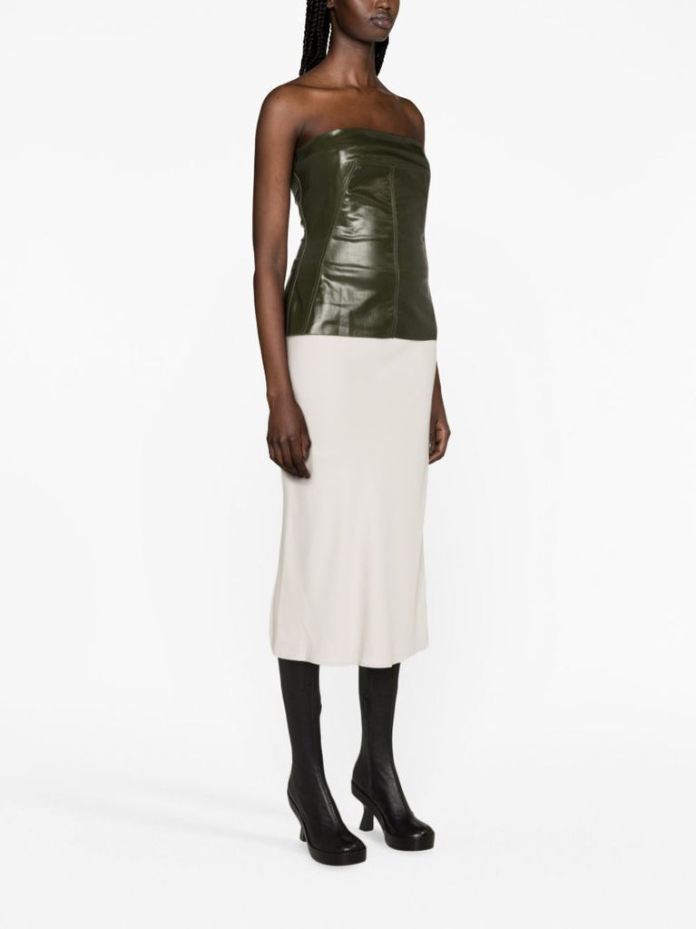 Green Coated Denim Bustier Top