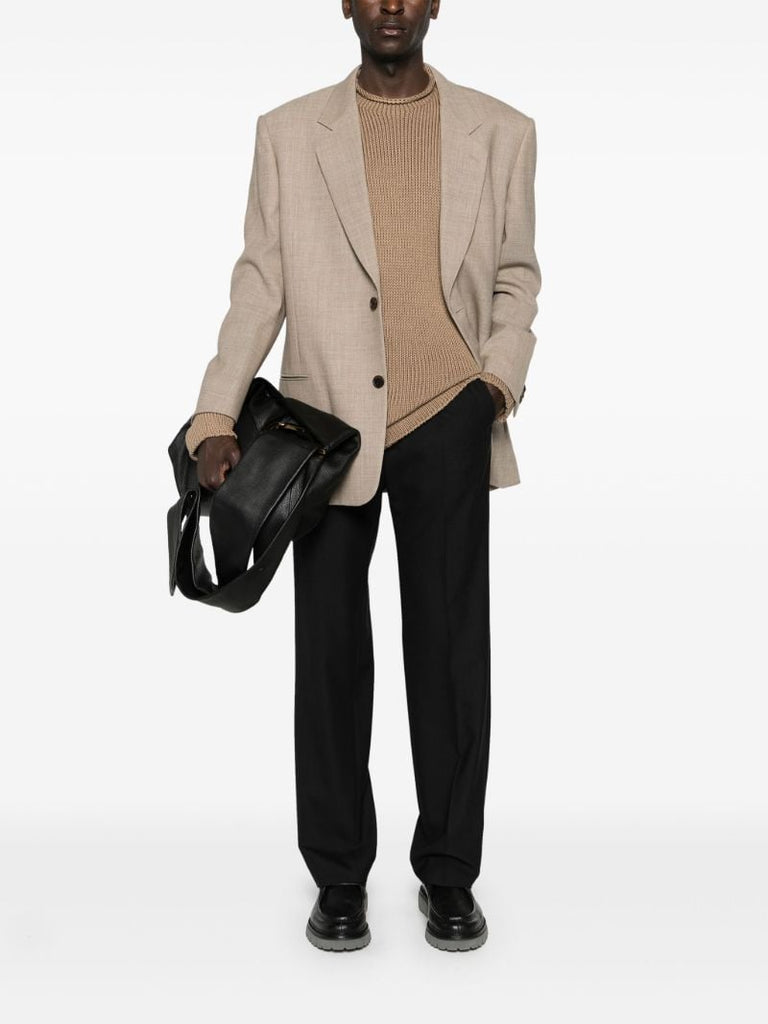 Brown Crew Neck Ribbed-knit Jumper