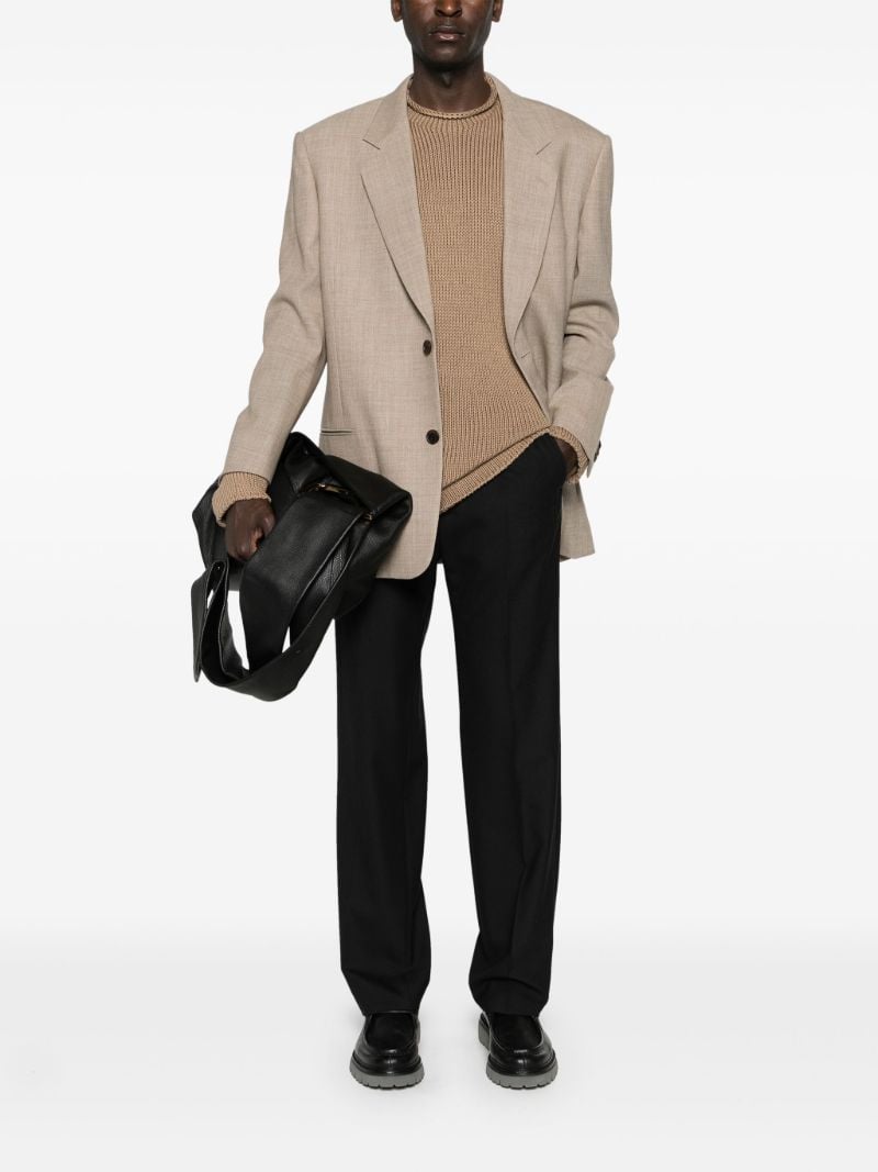 Brown Crew Neck Ribbed-knit Jumper