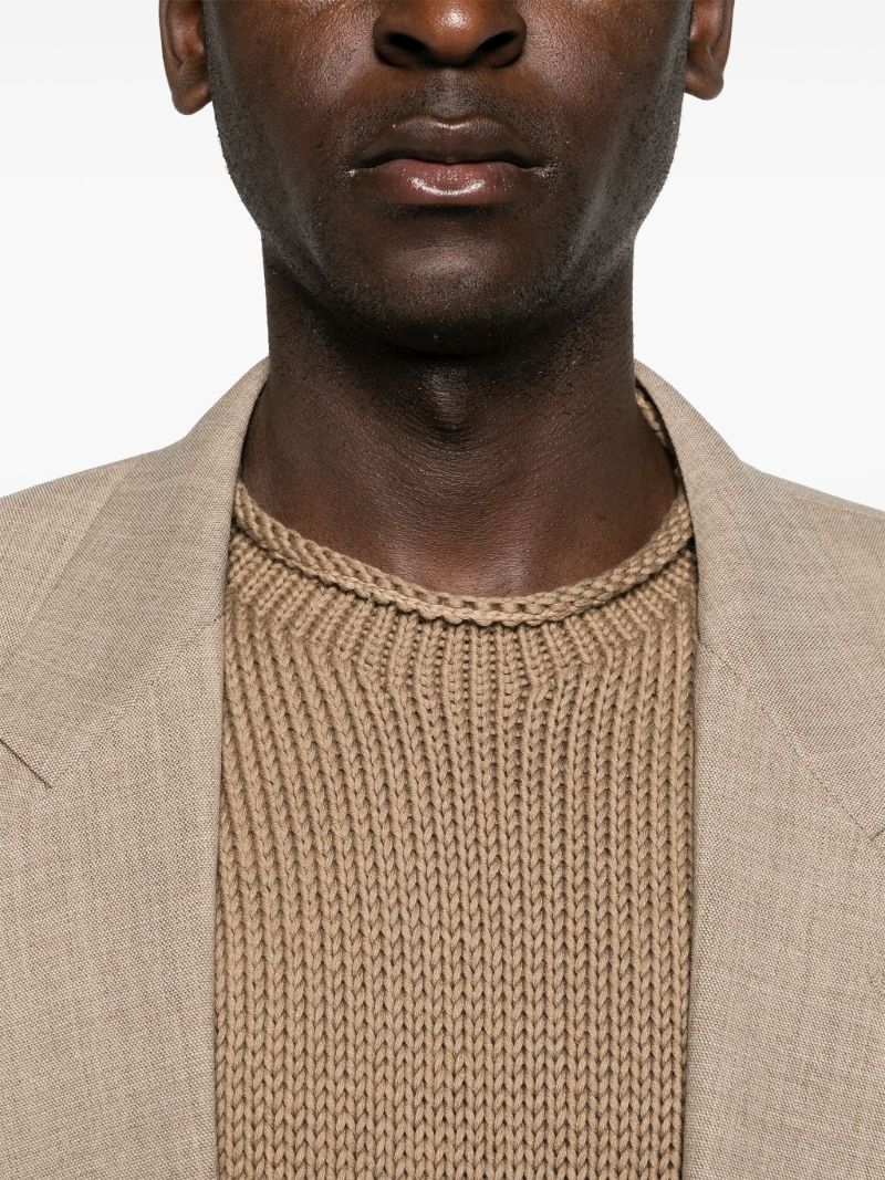 Brown Crew Neck Ribbed-knit Jumper