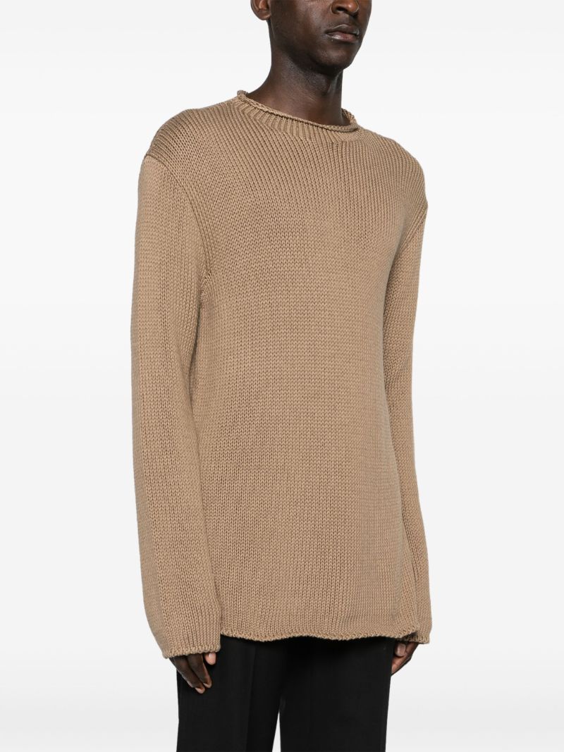 Brown Crew Neck Ribbed-knit Jumper